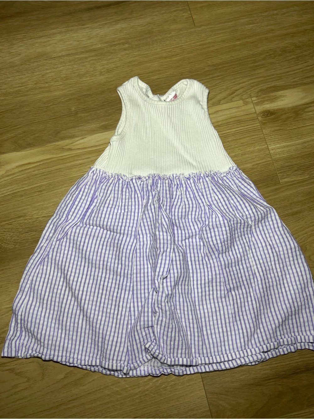 Zara White Ribbed Top Dress with Lavender Striped Skirt